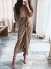 Maxi Dress Dress Turndown Collar 3/4 Lunghezza maniche in poliestere Casual Abito lungo asimmetrico