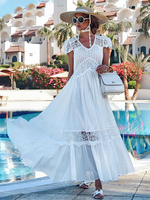 Maxi vestito bianco con scollo a V maniche corte in poliestere abiti casual in pizzo