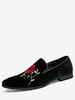 Milanoo Uomo Nero Mocassini Scarpe Punta Rotonda Rosa Ricamato Slip On Scarpe