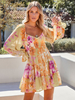 Mini abiti Abito a maniche lunghe con stampa floreale giallo vestito corto