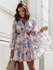 Mini abiti Abito corto in chiffon a maniche lunghe con stampa floreale viola