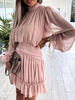 Mini abiti rosa gioiello collo maniche lunghe in chiffon abito corto