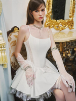 Mini abito a trapezio con spalline e dettagli in pizzo bianco per donna 2025