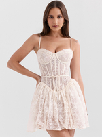 Mini abito corsetto in pizzo con scollo a cuore abito a trapezio per festa di compleanno sexy con spalline 2025