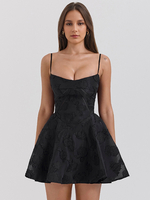 Mini abito jacquard floreale con allacciatura sul retro sexy abito a trapezio con spalline per donna 2025