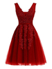 Mini Prom Dresses Tulle del vestito da cocktail Splendida breve una linea di collo a V senza maniche in pizzo in rilievo
