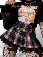 Minigonna gotica Minigonna in pizzo di poliestere con motivo scozzese rosa