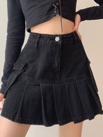 Minigonna per donna Gonna corta in denim vintage a vita alta con bottoni neri a vita alta