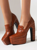 Mocassini con plateau da donna tacco spesso motivo pietra slip on pumps