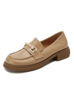 Mocassini con tacco grosso con perle da donna in pelle PU