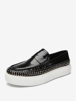 Mocassini da uomo con punta tonda e rivetti in pelle di mucca slip on scarpe da ballo