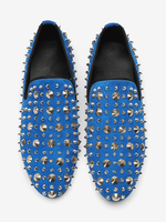 Mocassini da uomo in pelle di mucca con borchie blu slip on scarpe da ballo e da sposa
