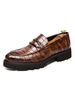 Mocassini da uomo in pelle sintetica a punta con stampa serpente e cinturino da monaco slip-on