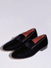 Mocassini da uomo neri in pelle scamosciata con punta tonda e ricamo artistico slip on scarpe da ballo festa matrimonio