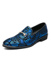 Mocassini da uomo per feste di fine anno Scarpe da sposa in pelle PU Fiori stampati Slip-On Low Top Mocassini blu Scarpe da sposa per feste di fine anno