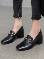Mocassini in pelle neri Punta quadrata Dettagli in metallo Scarpe casual Scarpe da donna