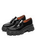 Mocassini piatti da donna Mocassini in pelle di vacchetta Scarpe flatform nere con lacci a punta
