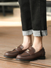 Mocassini slip on marroni Mocassini penny progettati con punta tonda da donna
