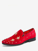 Mocassini Spike da uomo scarpe Glitter rosso punta tonda rivetti in velluto a coste con dettagli ape scarpe da sposa per feste di fine anno