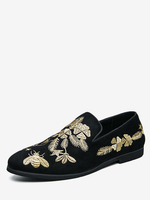 Mocassino Prom Party Scarpe da sposa per uomo PU Pelle ricamata Artwork Slip-On Low-Top Mocassini neri Prom Party Scarpe da sposa