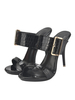Mule da donna con tacco e fibbia con stampa in pietra PU Slip con tacco in pelle nera