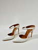 Mules con tacco alto bianco da donna punta affilata slip on senza schienale