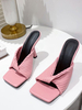 Mules con tacco da donna Mules slip-on in pelle PU rosa con tacco a spillo