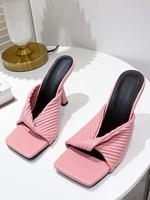 Mules con tacco da donna Mules slip-on in pelle PU rosa con tacco a spillo