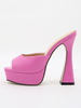 Mules con tacco da donna Muli con tacco grosso slip on in pelle PU rosa rossa