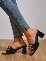 Mules da donna con dettagli in metallo PU Leather Open Toe Mules con tacco grosso