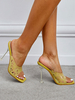 Mules da donna con tacco a spillo con strass e strass in pelle sintetica nera