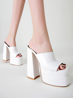 Mules da donna con tacco alto in raso con plateau e plateau