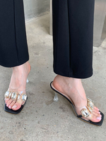 Mules da donna con tomaia in PVC con strass Tacco grosso Nero