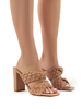 Mules da donna in pelle PU con tacco grosso e slip-on marrone caffè
