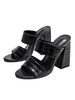 Mules da donna in pelle PU con tacco grosso e slip-on neri