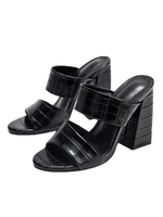 Mules da donna in pelle PU con tacco grosso e slip-on neri
