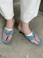 Mules da donna in tela blu con tacco a spillo