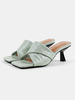 Mules da donna slip-on in pelle PU con tacco a forma speciale Blu pastello