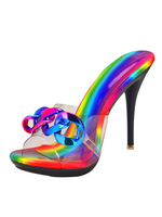 Muli con tacco da donna Catene Vernice per cottura Tacco in PVC Scivolo superiore Muli con tacco a spillo