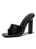 Muli Womenheeled Slip-on Chunky Heel in pelle PU Black Heel Black Mule