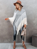 Poncho da donna con scollo a V grigio con frange a strati Capispalla primaverile