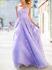 Prom Dress 2025 Lavanda A-Line Scollo a V senza maniche Lace-Up Backless Criss-Cross Abiti da festa lunghi in pizzo Abiti da sposa Personalizzazione gratuita