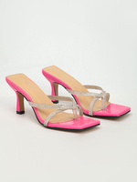 Sabot con tacco da donna con strass e tacco grosso in pelle verniciata Pink Mules