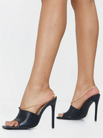 Sabot con tacco da donna con tacco a spillo e punta aperta in pelle PU Mules nere