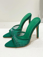 Sabot con tacco da donna con tacco a spillo Slip on Green Mesh Mules