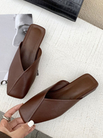 Sabot con tacco da donna in pelle PU con tacco piatto Slip on Brown Mules