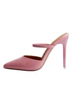 Sabot con tacco da donna in pelle PU rosa a punta con tacco a spillo slip-on