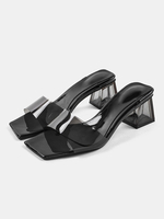 Sabot con tacco da donna Tacco grosso Punta quadrata Tomaia in PVC Sabot neri