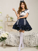 Sailor Style bianco Lolita camicetta gonna blu scuro imposta breve maniche ruches