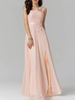 Salmone Prom Dress Gioiello Collo A-Line senza maniche Split Front Pageant Abiti